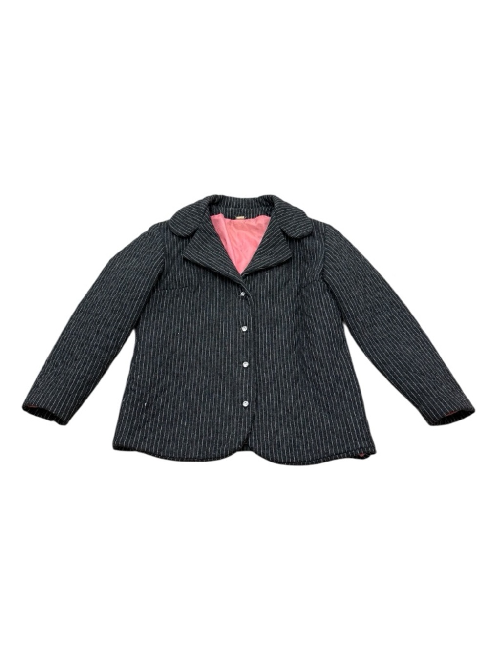 Vintage 1960s Black Pinstripe Wool Jacket Diamond Buttons Tailored Blazer
